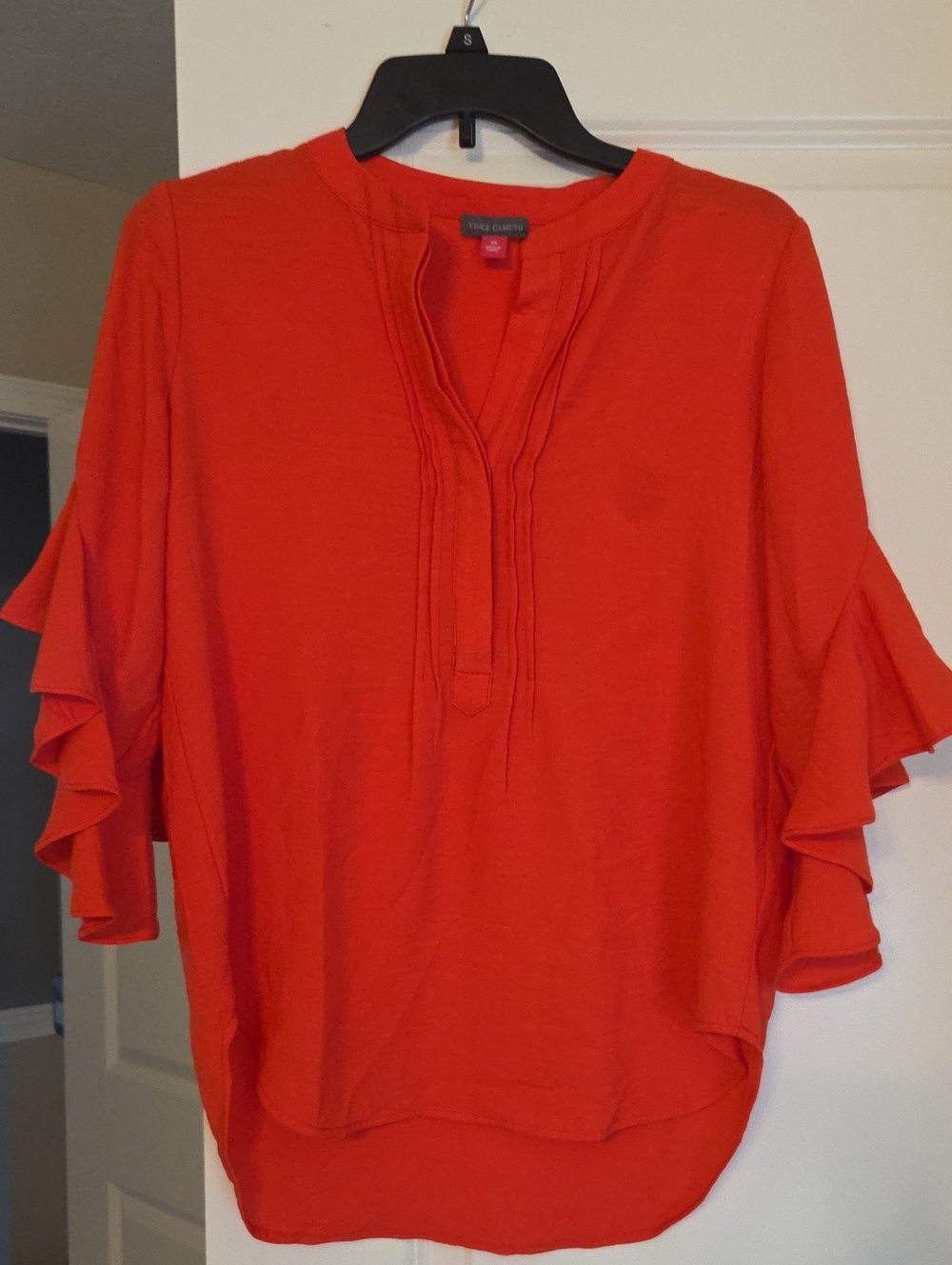 Vince Camuto Bright Pinkish Red Ruffle Sleeve Blouse XS